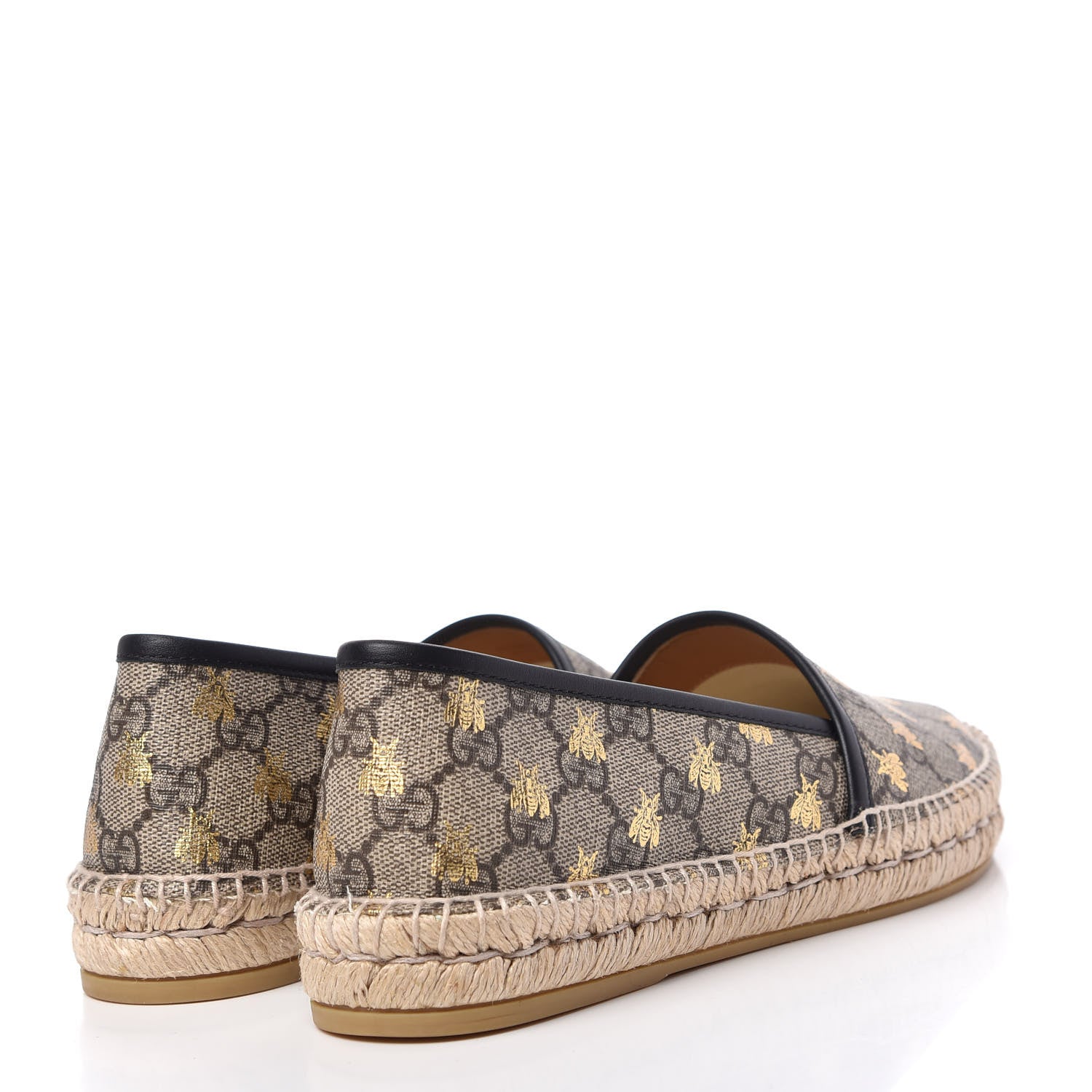 Gucci GG Supreme Monogram Bees Espadrille Flats 38 Beige Ebony Oro Black 4 of 11