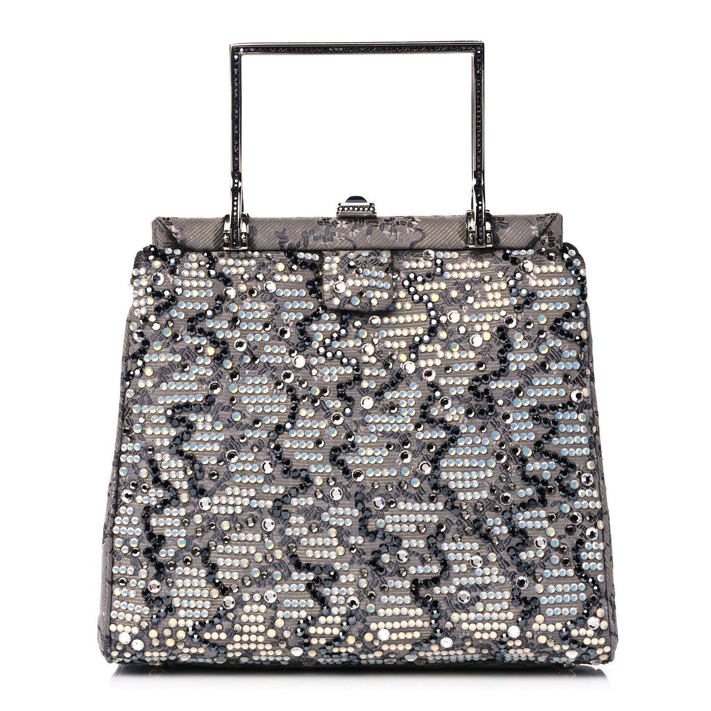 Crystal Fabric Embroidered Evening Bag Grey