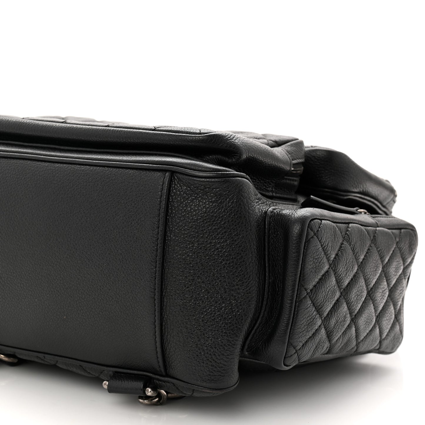 Grained Calfskin Quilted Large Casual Rock Backpack Black