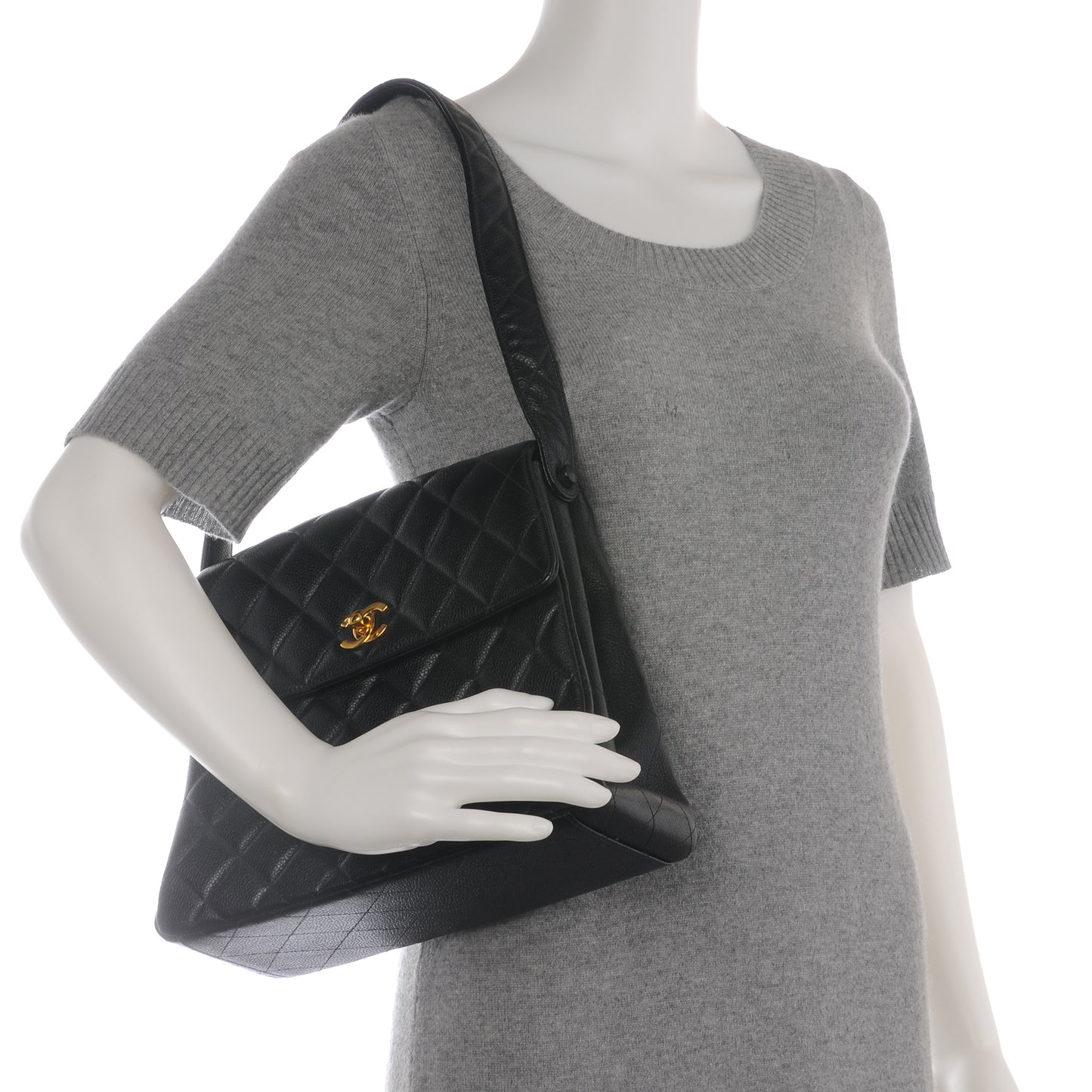 Caviar Quilted Flap Shoulder Bag Black