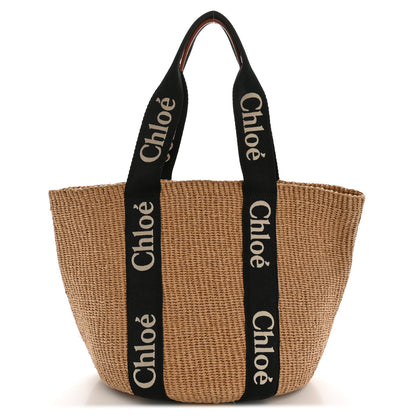Chloe Raffia Large Woody Tote Black 1 of 9