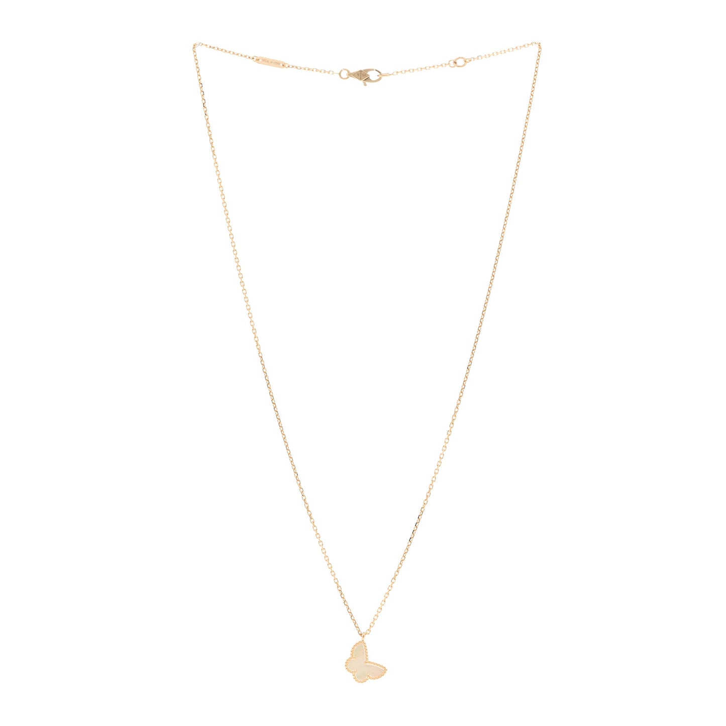 18K Yellow Gold Mother of Pearl Sweet Alhambra Butterfly Pendant Necklace