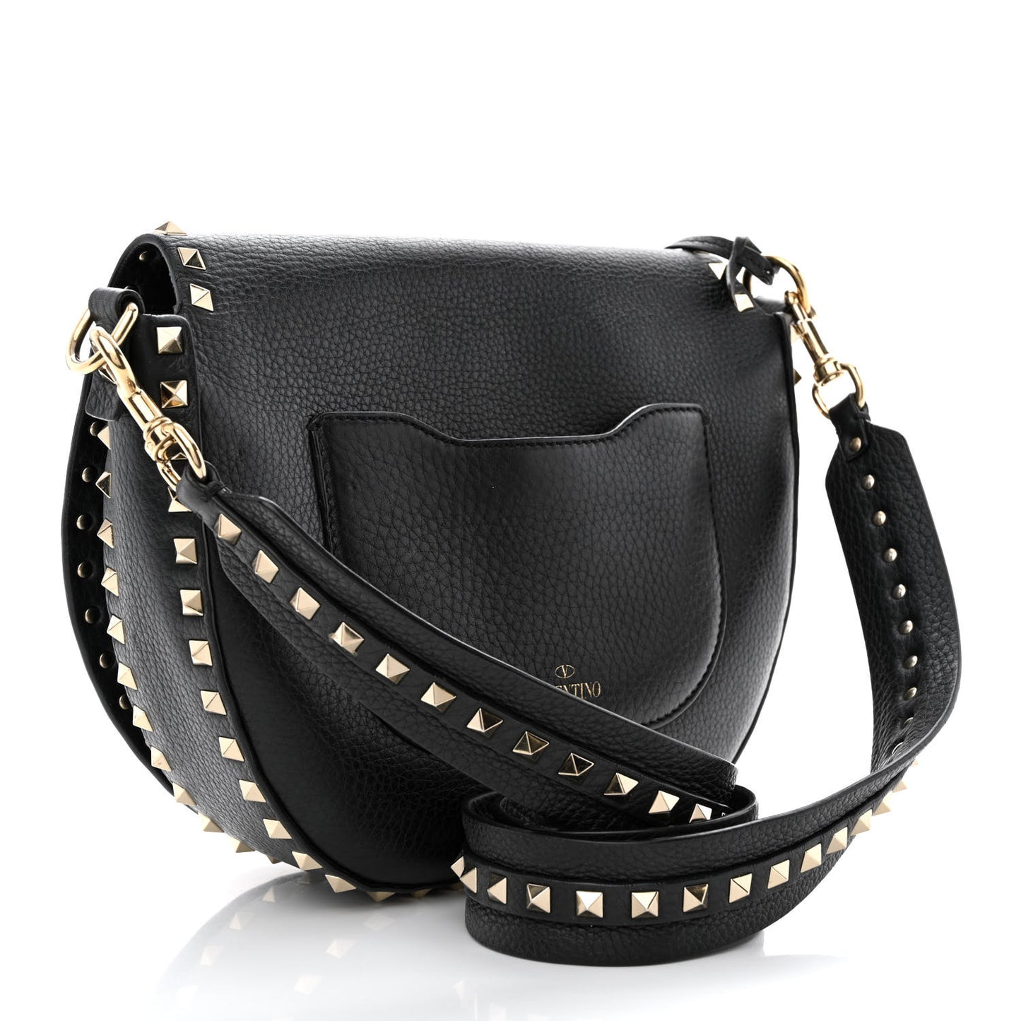 Grained Calfskin Rockstud Saddle Bag Black