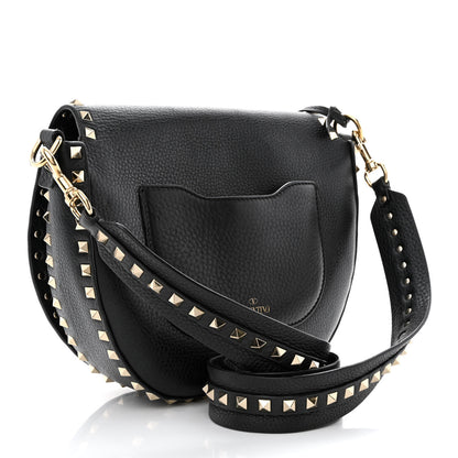 Valentino Garavani Grained Calfskin Rockstud Saddle Bag Black 3 of 12