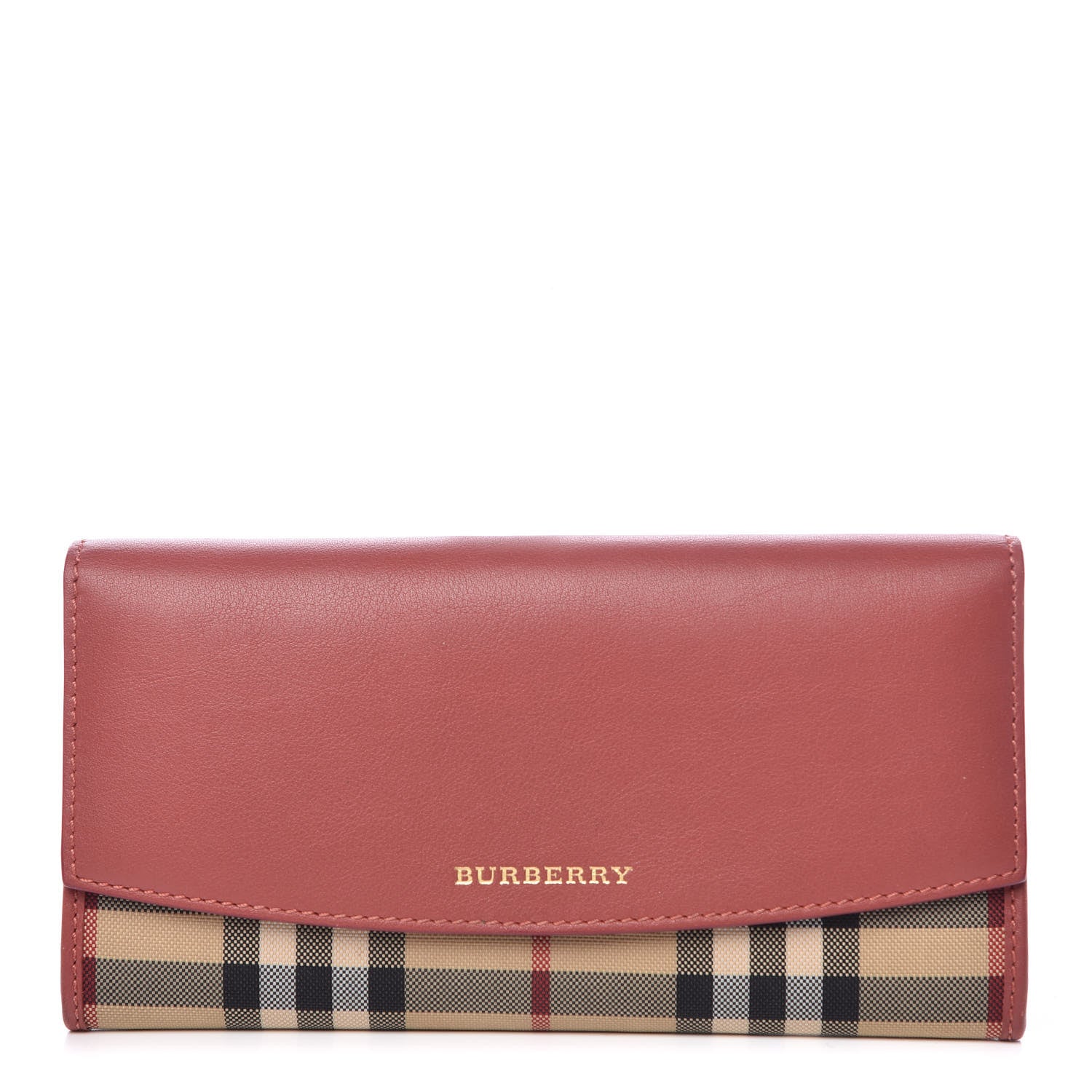 Burberry Calfskin Horseferry Check Porter Continental Wallet Copper Pink 1 of 7