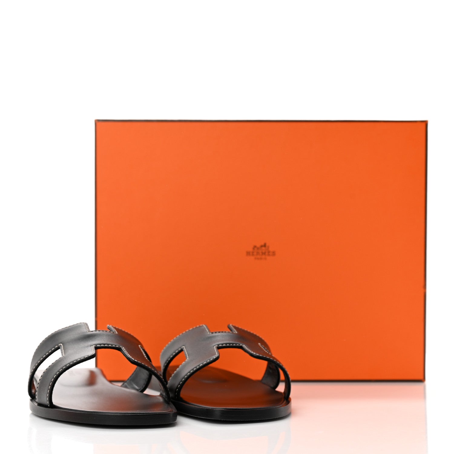 Hermes Box Calfskin Oran Sandals 36.5 Black 8 of 8