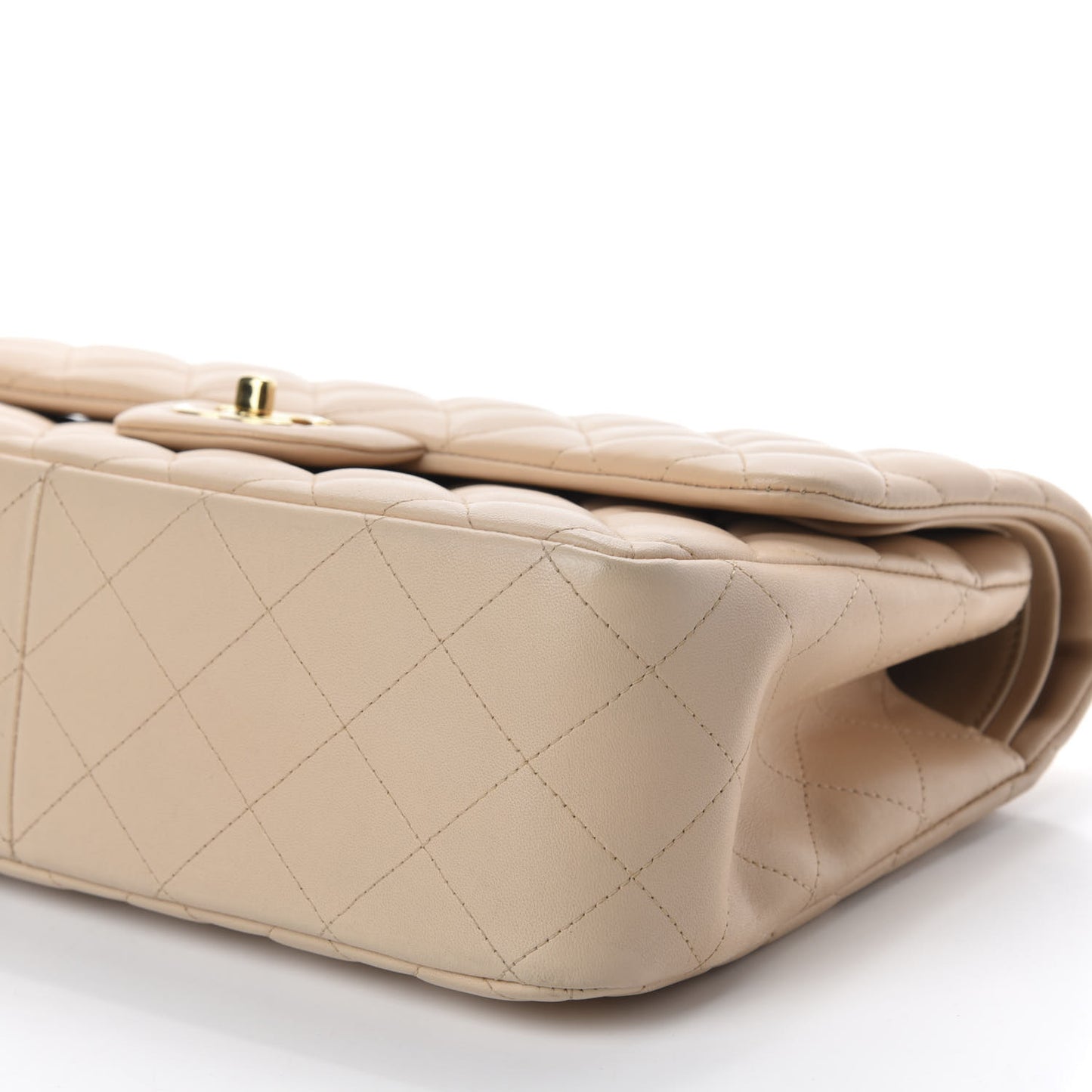 Lambskin Quilted Jumbo Double Flap Beige