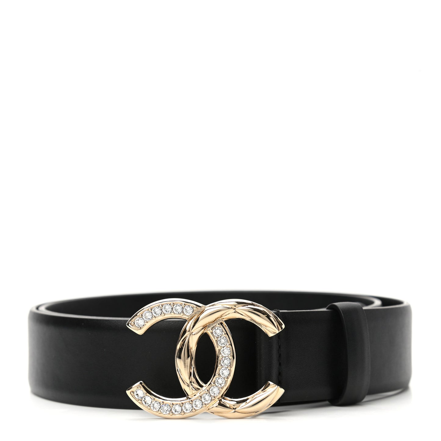 Calfskin Crystal Metal Quilted CC Belt 80 32 Black