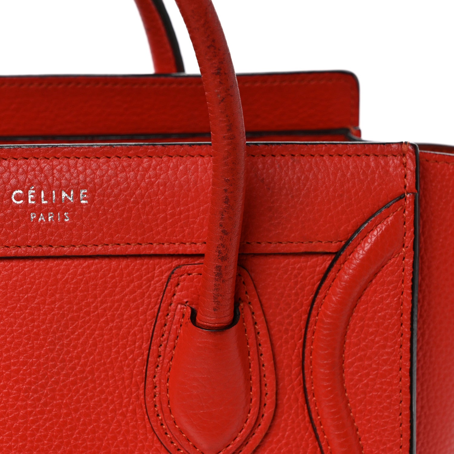 Celine Drummed Calfskin Nano Luggage Vermillion 12 of 17