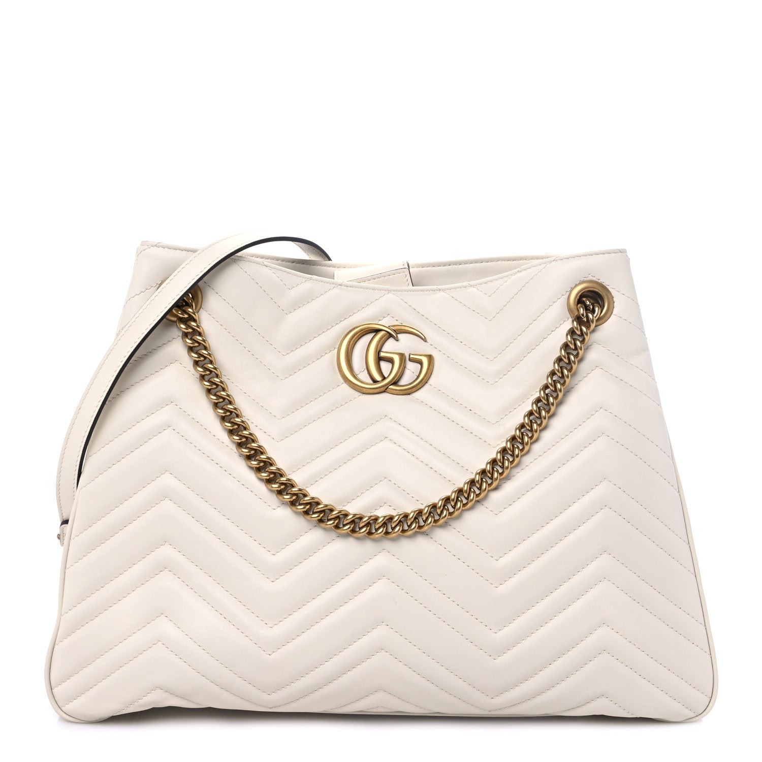 Gucci Calfskin Matelasse Medium GG Marmont Shoulder Tote Bag White 1 of 8
