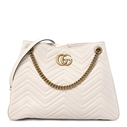 Gucci Calfskin Matelasse Medium GG Marmont Shoulder Tote Bag White 1 of 8