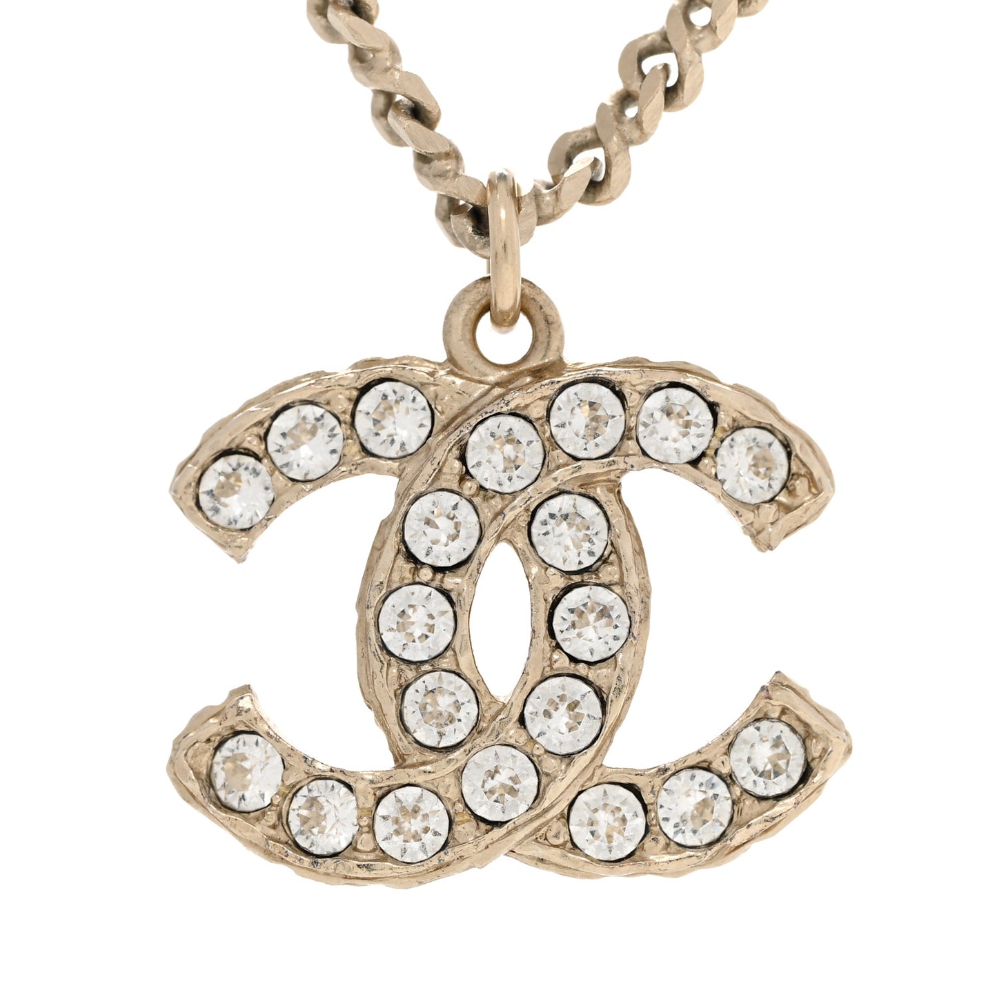 Metal Pearl Crystal CC Textured Pendant Necklace Gold