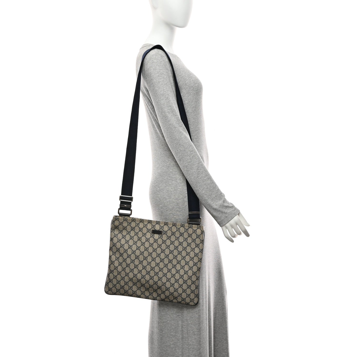 Gucci GG Plus Monogram Large Flat Messenger Bag Beige Blue 2 of 13