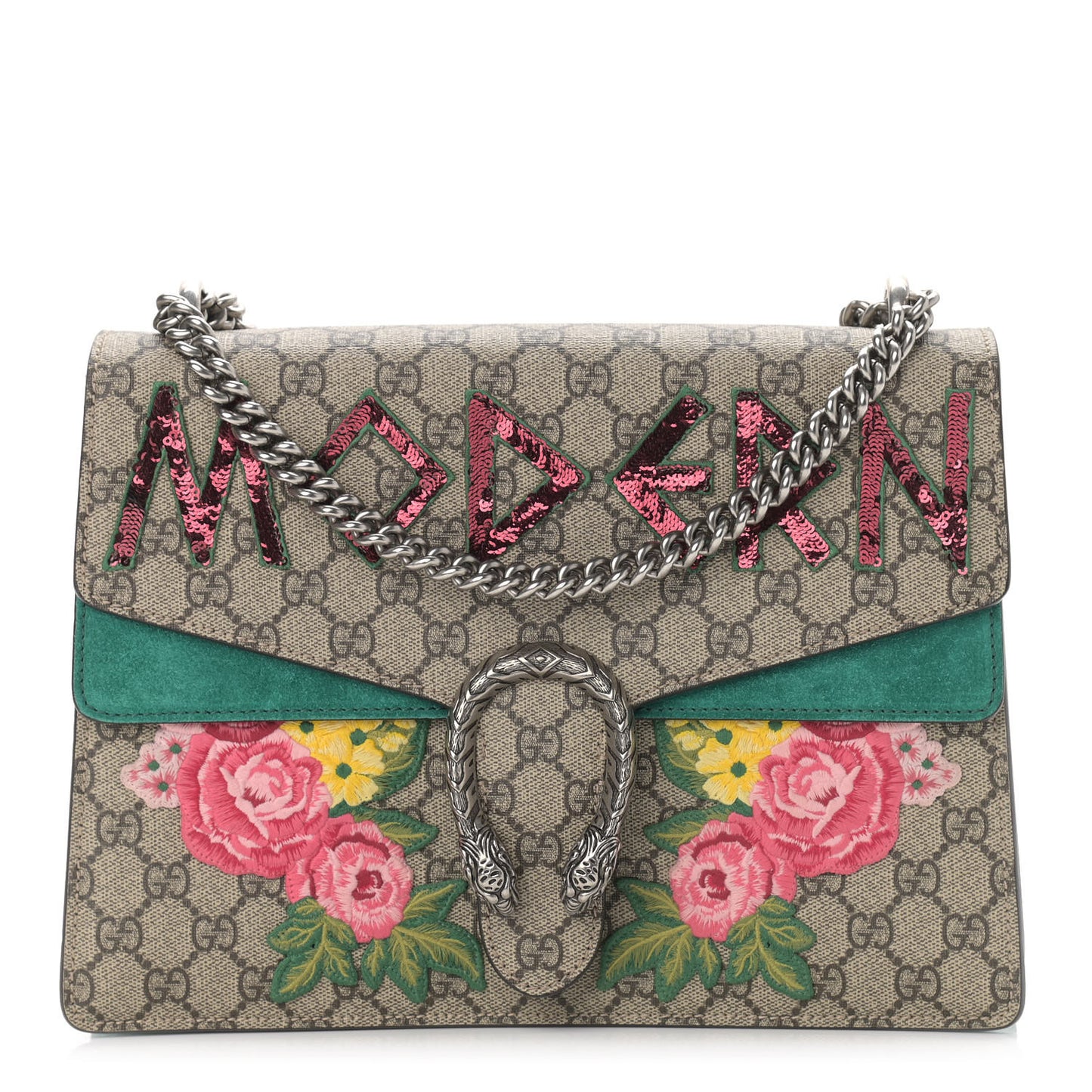 GG Supreme Monogram Embroidered Medium Dionysus Shoulder Bag Emerald