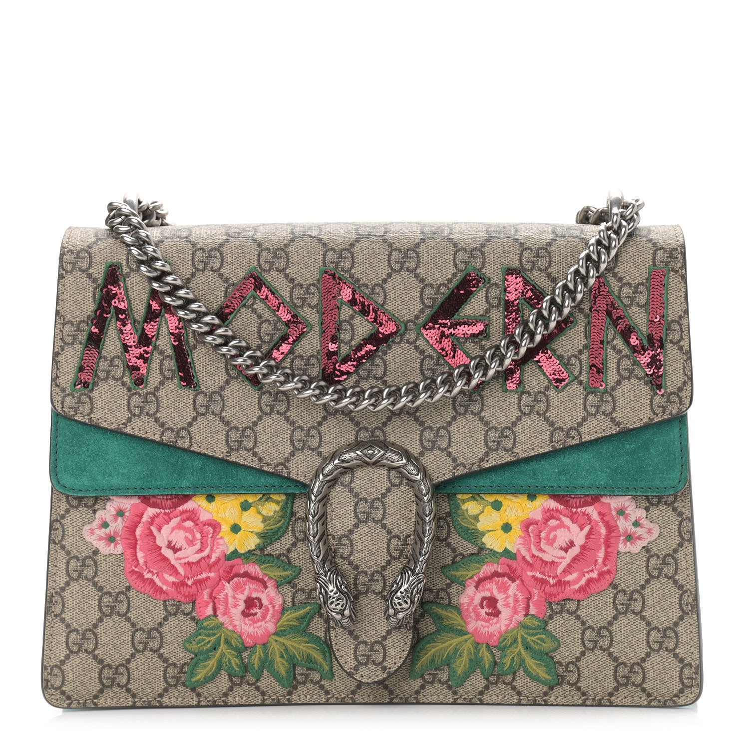 Gucci GG Supreme Monogram Embroidered Medium Dionysus Shoulder Bag Emerald 1 of 11