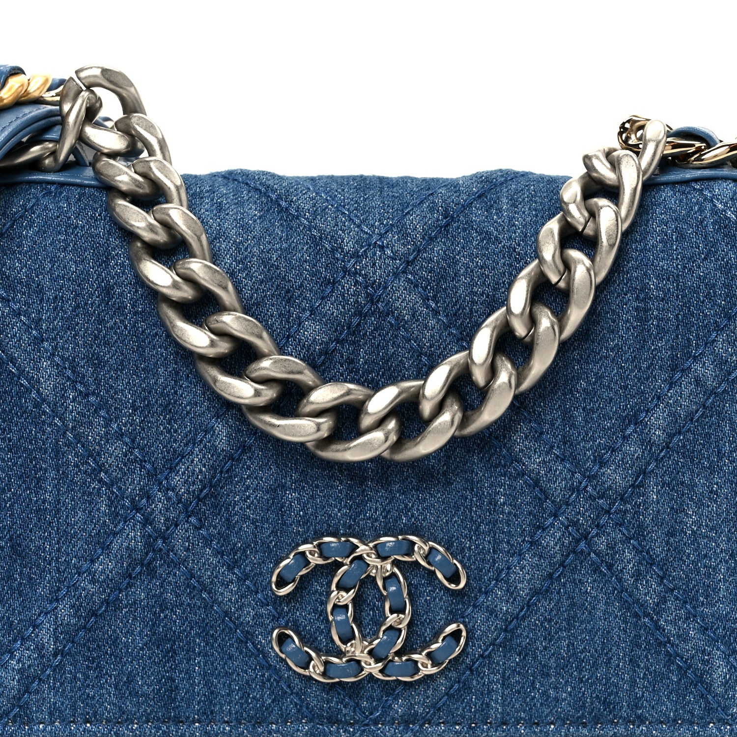 Chanel Denim Quilted Chanel 19 Wallet On Chain WOC Blue 9 of 12