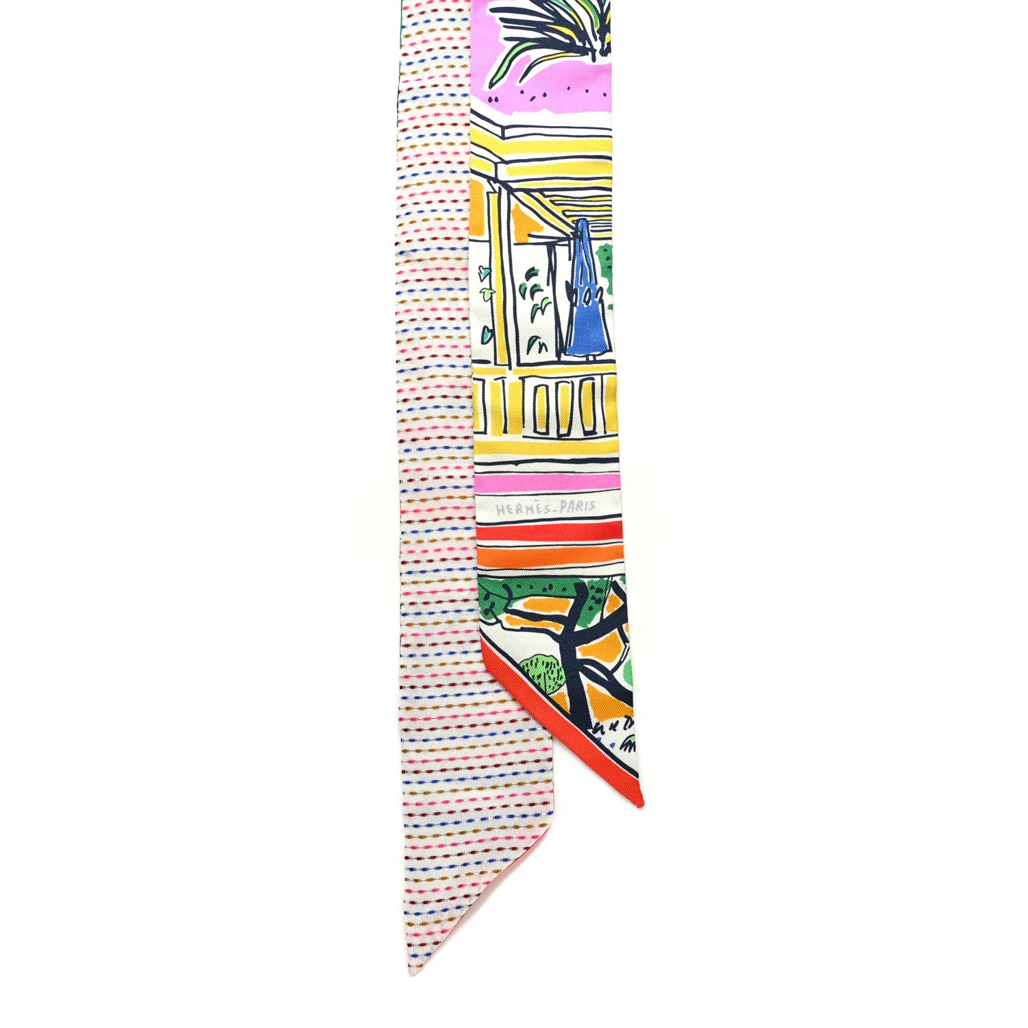Hermes Silk Pointille Rayures d'Ete Twilly Twins Rose Bleu Vert 2 of 4