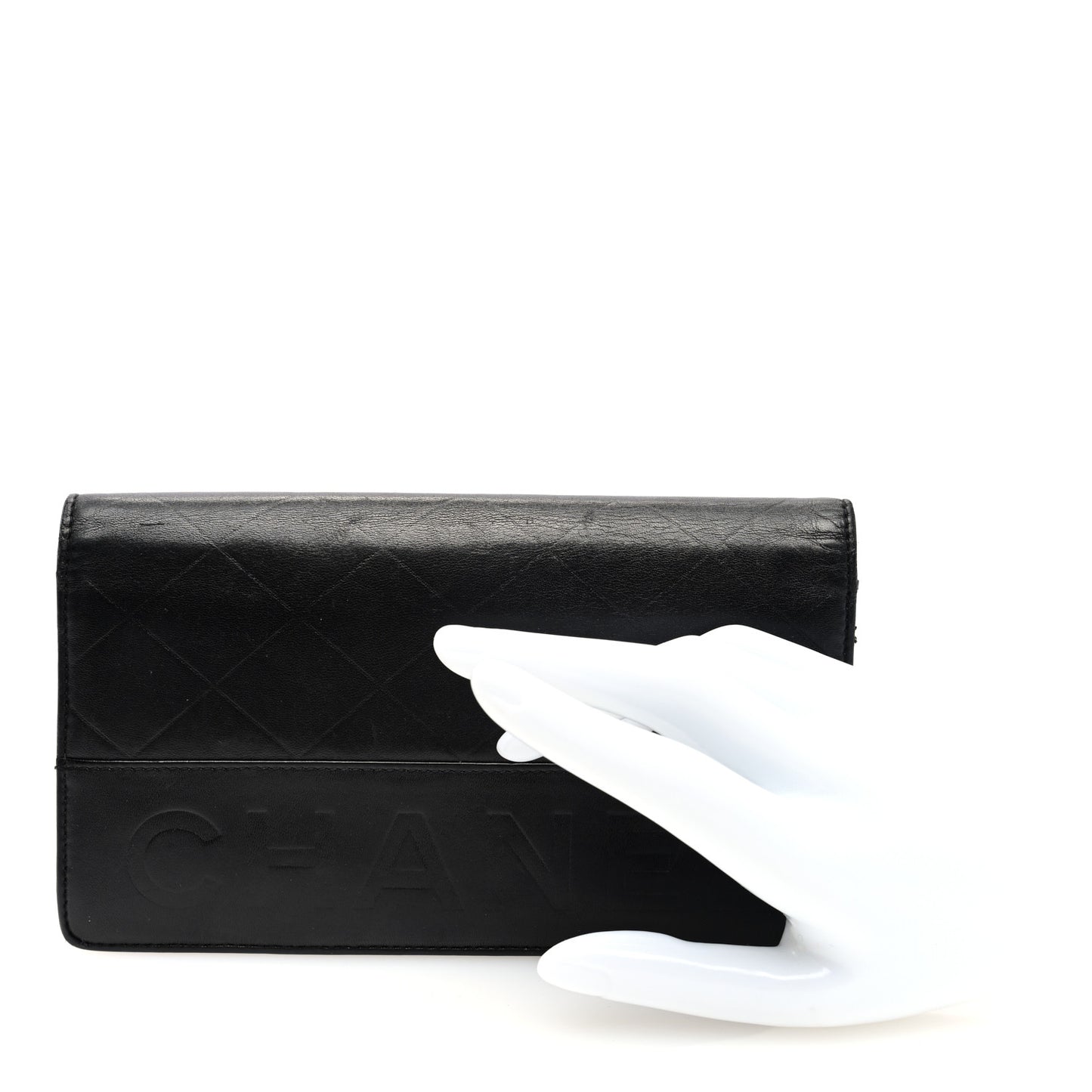 Lambskin Embossed Logo Yen Wallet Black