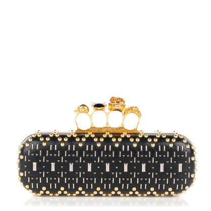 Alexander McQueen Nappa Studded Long Skull Knuckle Box Clutch Black 1 of 8