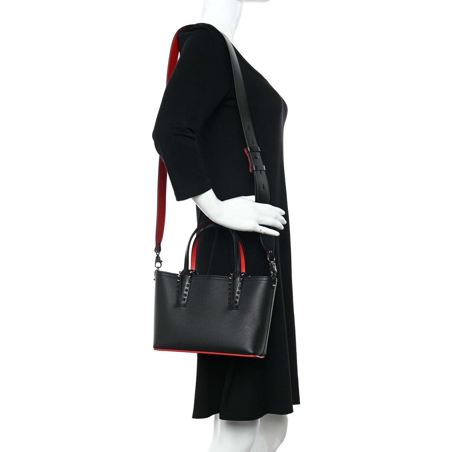 Christian Louboutin Calfskin Spikes Mini East West Cabata Tote Black 2 of 11