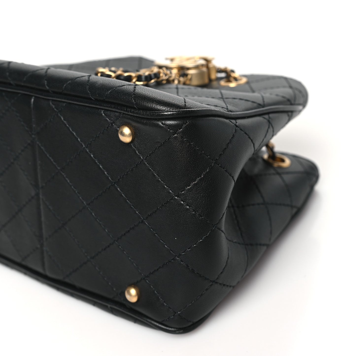 Calfskin Stitched Small Egyptian Amulet Drawstring Bag Black