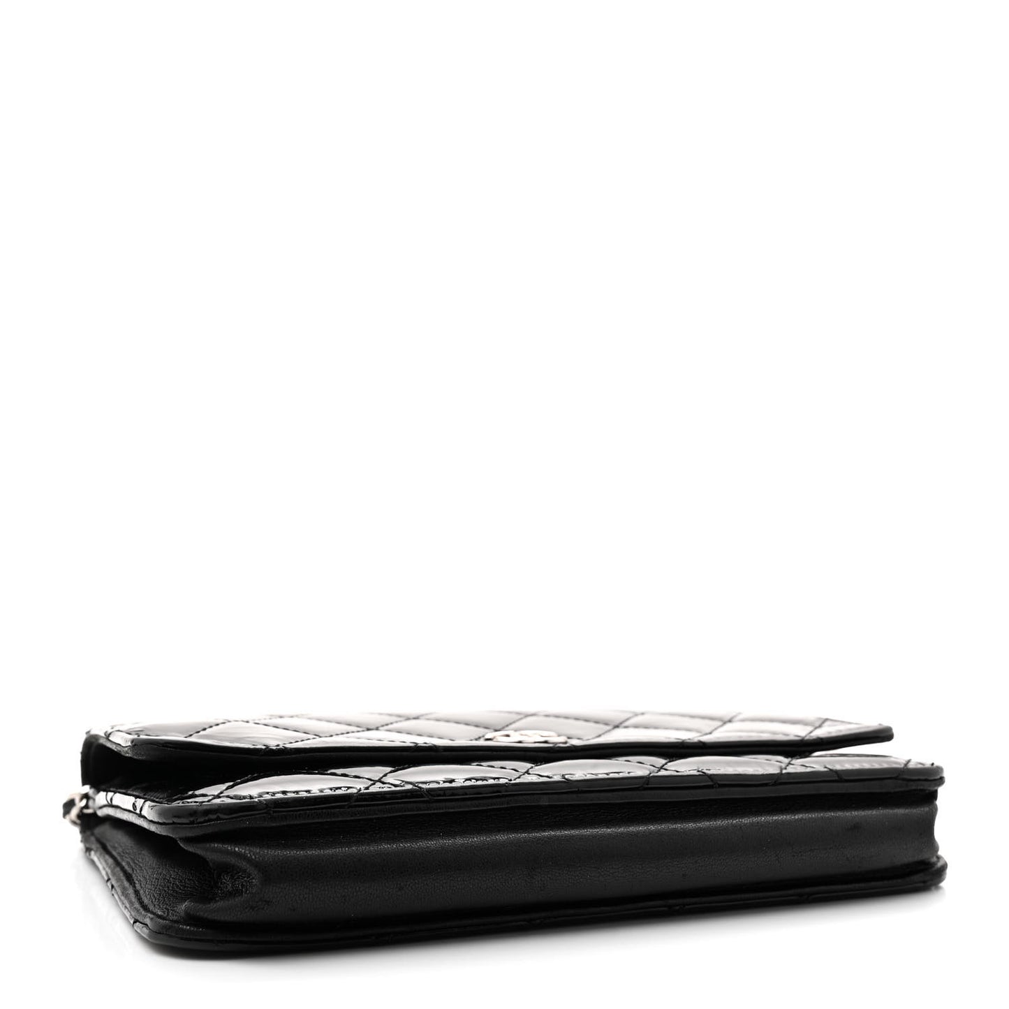 Patent Quilted Wallet On Chain WOC Black