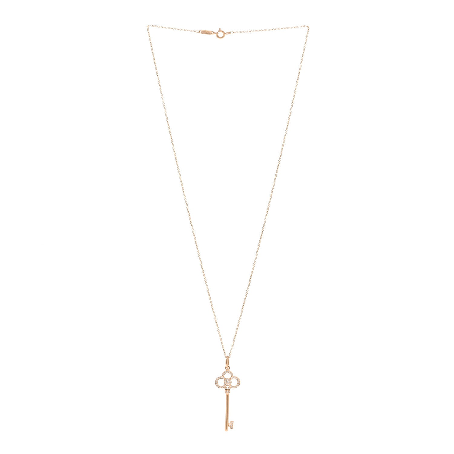 Tiffany 18K Rose Gold Diamond Crown Key Pendant Necklace 3 of 4