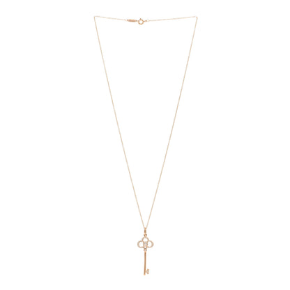 Tiffany 18K Rose Gold Diamond Crown Key Pendant Necklace 3 of 4