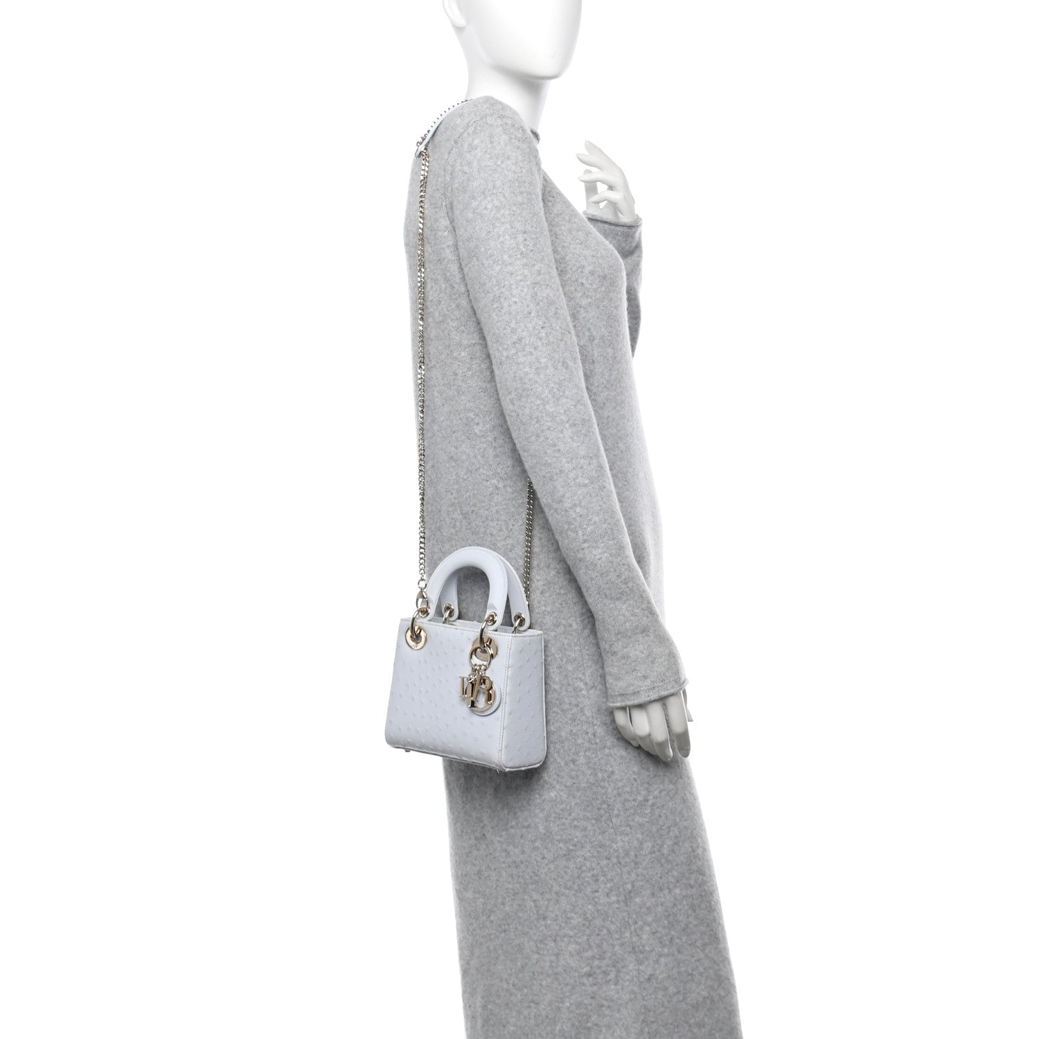 Christian Dior Ostrich Mini Lady Dior Light Blue 2 of 14