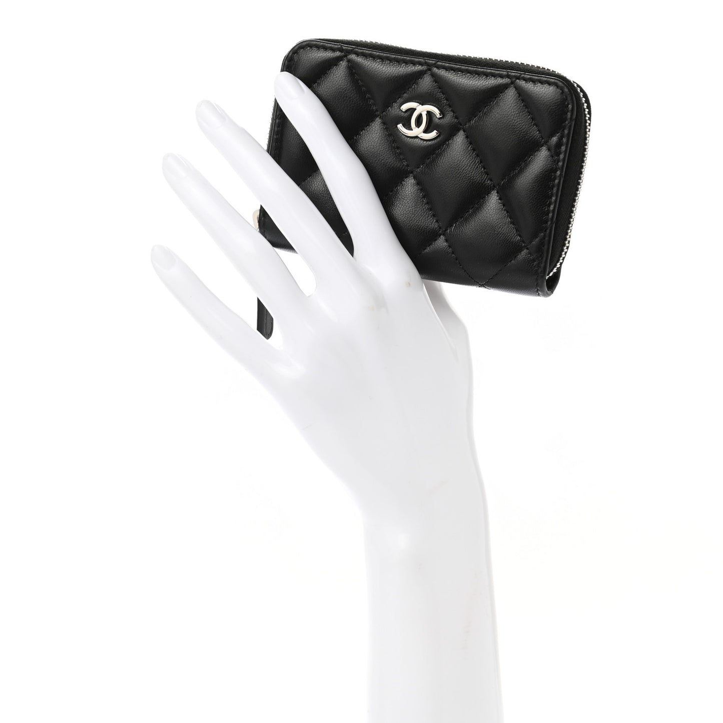 Lambskin Quilted Zip Coin Purse Black