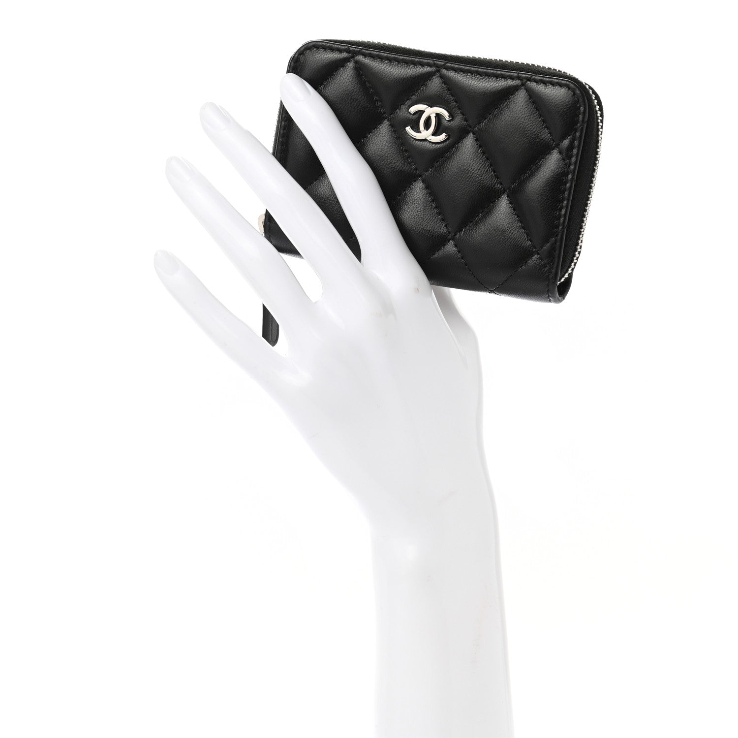 Chanel Lambskin Quilted Zip Coin Purse Black 2 of 7