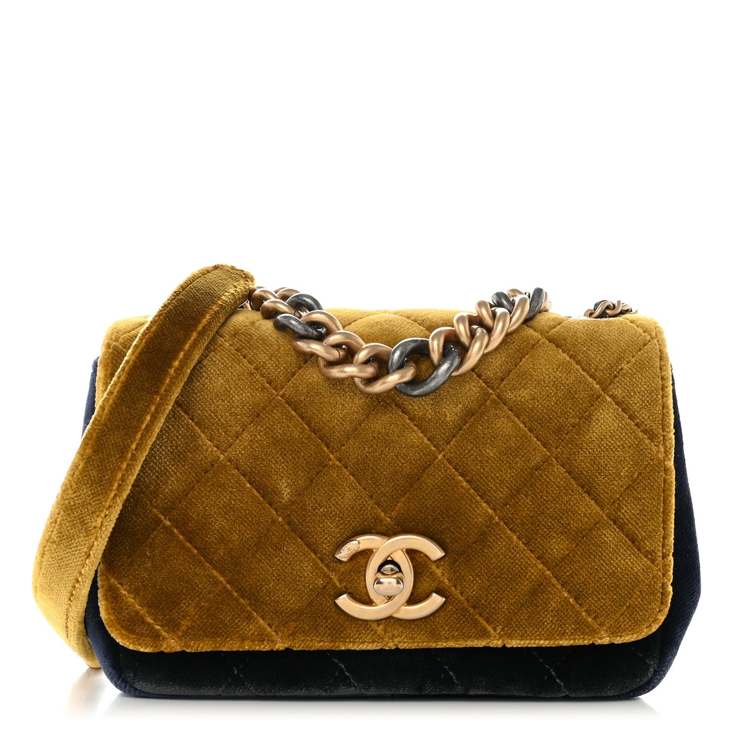 Chanel Velvet Quilted Small Flap Yellow Navy Charcoal 1 of 10