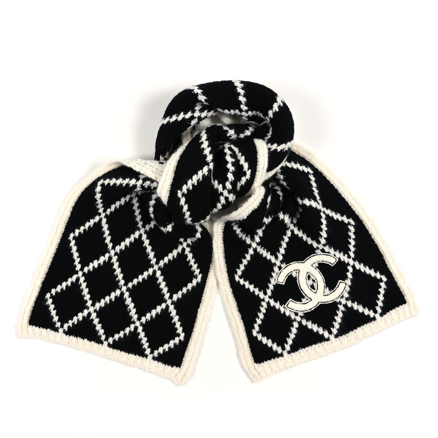 Cashmere Silk Quilted CC Scarf Black White