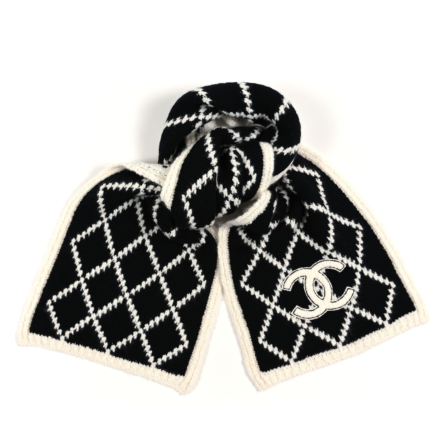 Chanel Cashmere Silk Quilted CC Scarf Black White 1 of 3