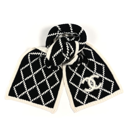 Chanel Cashmere Silk Quilted CC Scarf Black White 1 of 3