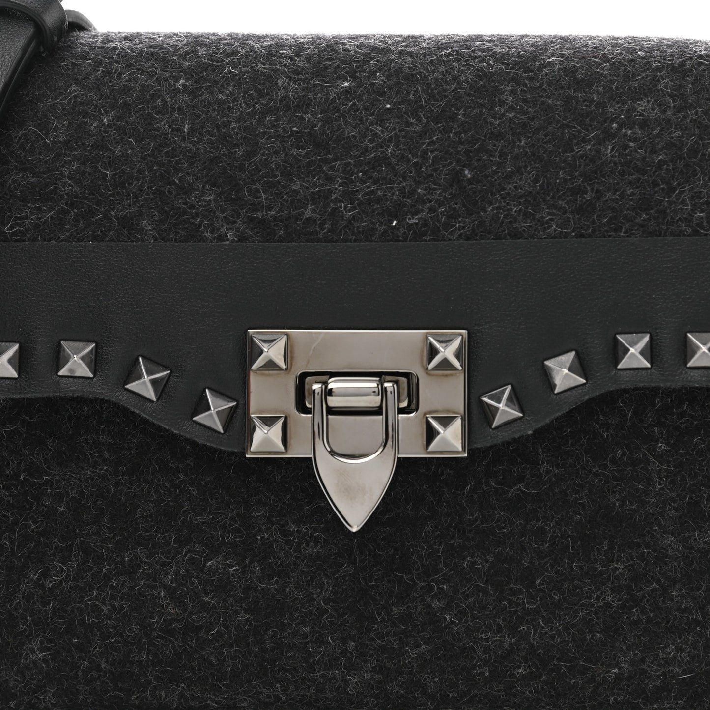 Wool Calfskin Medium Rockstud Flip Lock Crossbody Bag Black