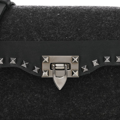 Valentino Garavani Wool Calfskin Medium Rockstud Flip Lock Crossbody Bag Black 7 of 9