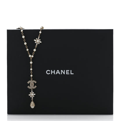Chanel Crystal Baguette Pearl CC Cross Drop Necklace Gold 5 of 5