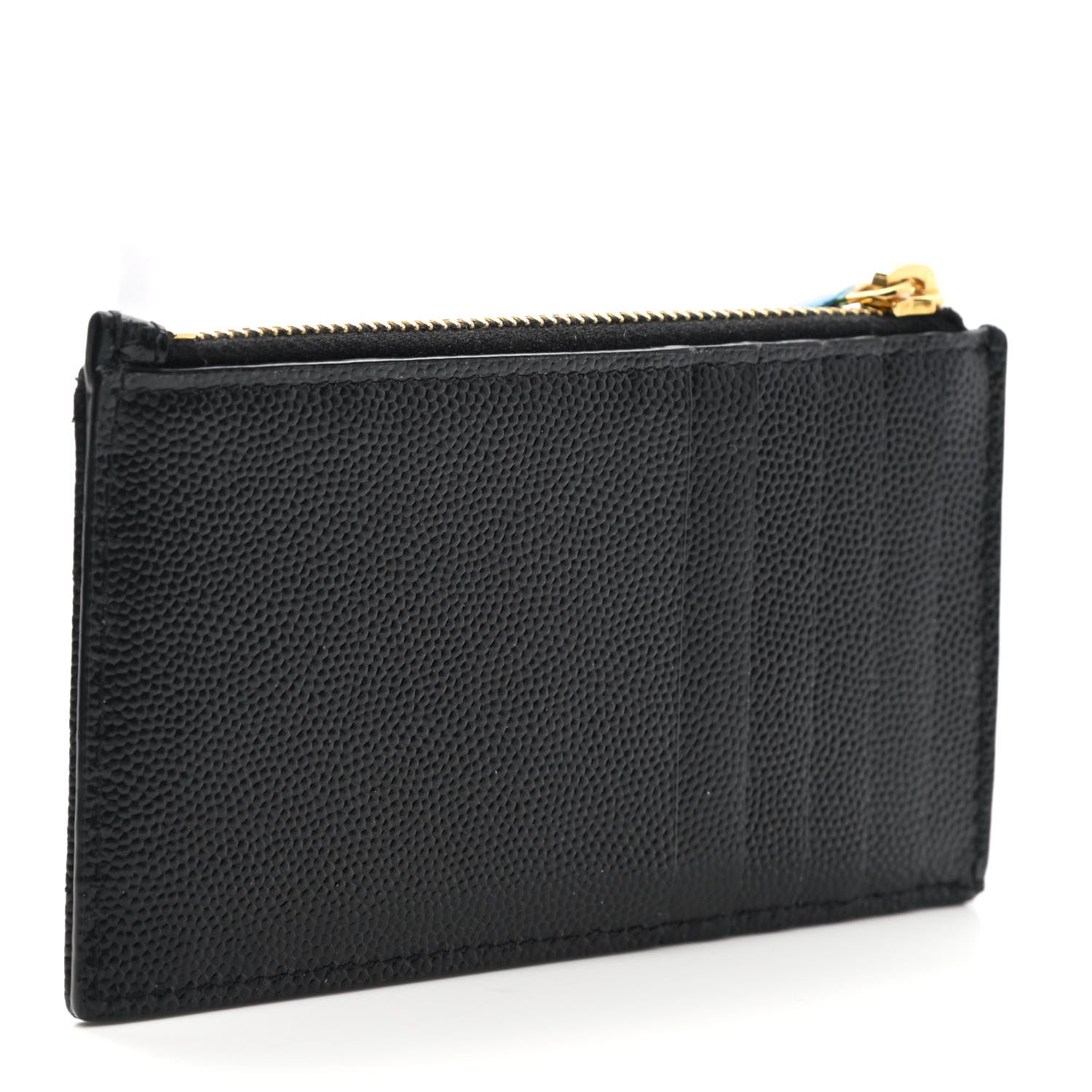 Saint Laurent Grain De Poudre Matelasse Chevron Monogram Fragments Zippered Card Case Black 3 of 7