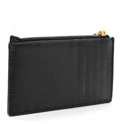 Saint Laurent Grain De Poudre Matelasse Chevron Monogram Fragments Zippered Card Case Black 3 of 7
