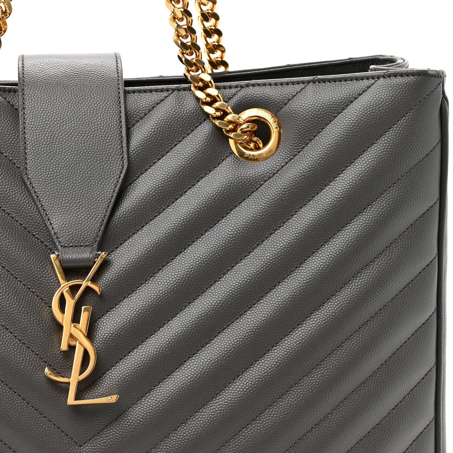 Saint Laurent Grain De Poudre Matelasse Chevron Monogram Shopping Bag Fog 9 of 18