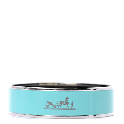 Hermes Enamel Printed Wide Caleche Bracelet 70 Bleu Atoll 1 of 6