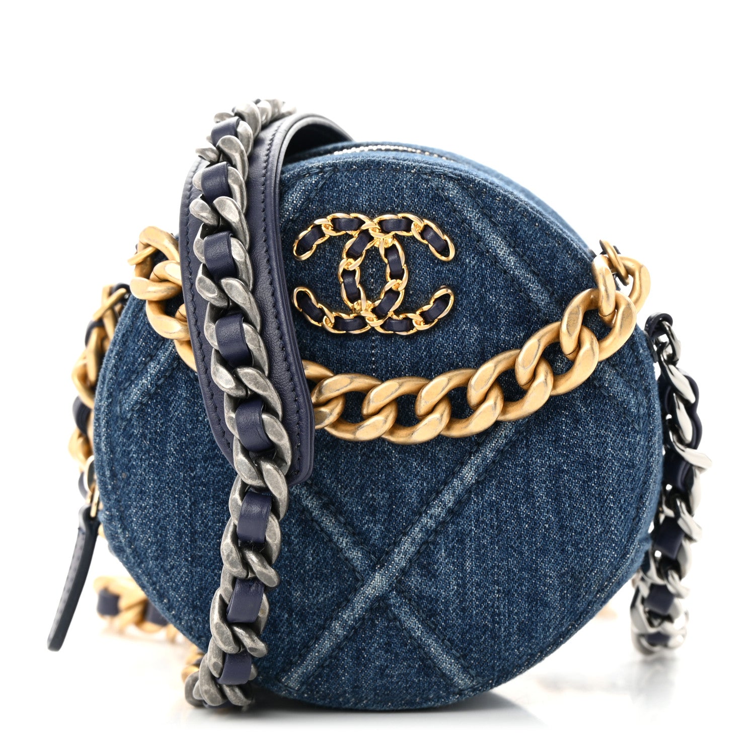 Chanel Denim Quilted Chanel 19 Round Clutch With Chain Blue 1 of 11