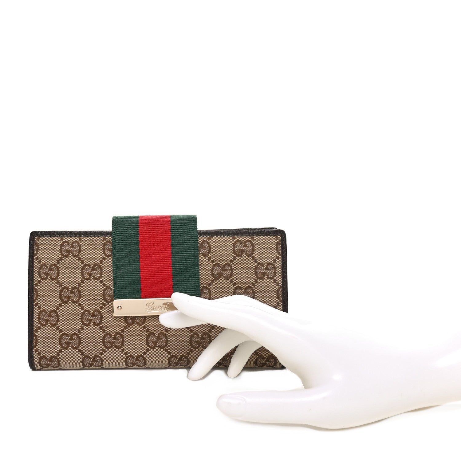 Gucci Monogram Calfskin Ladies Web Continental Wallet Beige Ebony Cocoa 2 of 8