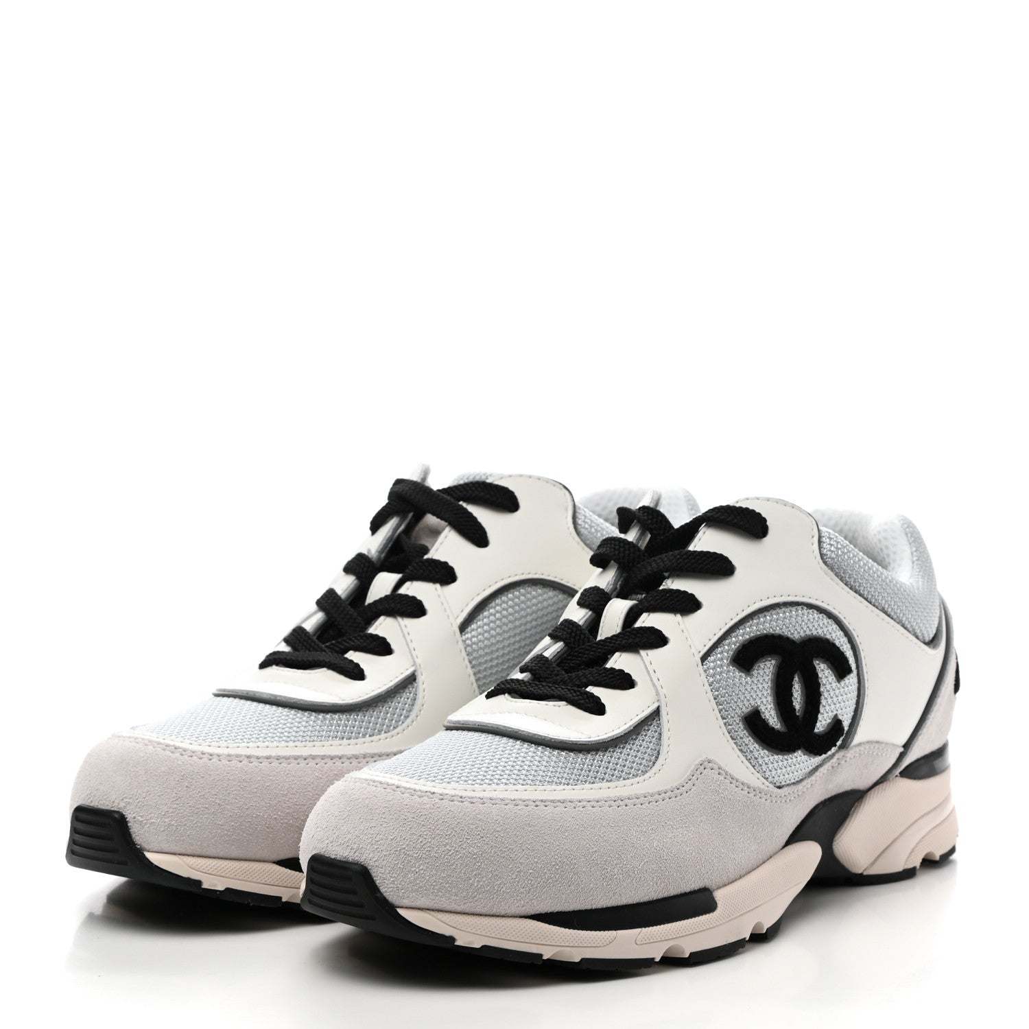 Chanel Mesh Suede Calfskin Womens CC Sneakers 40.5 White Silver Light Grey 3 of 8