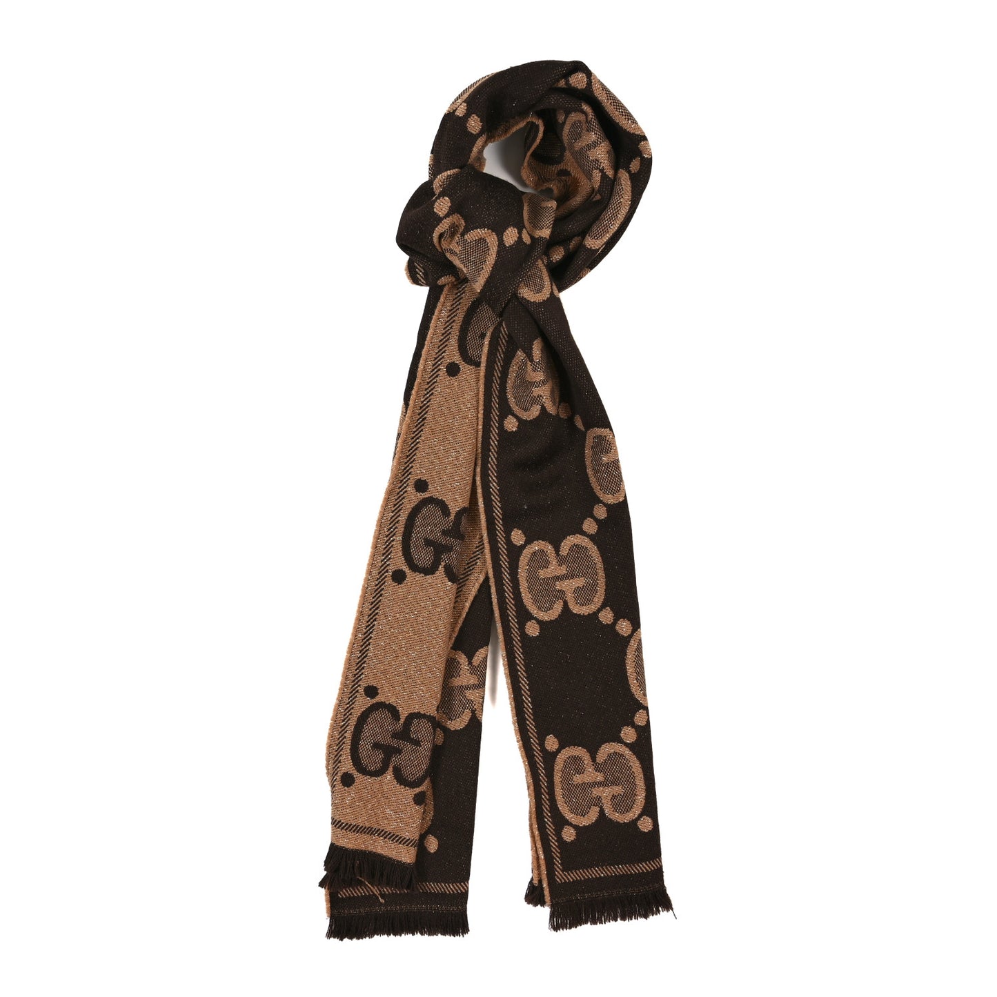 Wool Lame Jacquard Monogram Jumbo GG Lady Nest Lux Scarf Beige Dark Brown