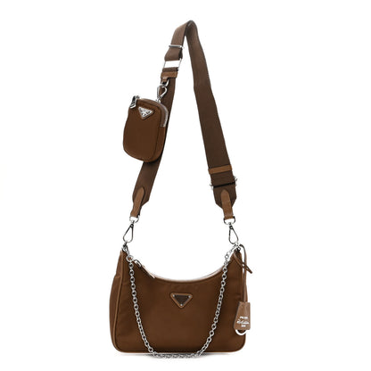 Prada Tessuto Nylon Saffiano Re-Edition 2005 Shoulder Bag Cacao 1 of 11