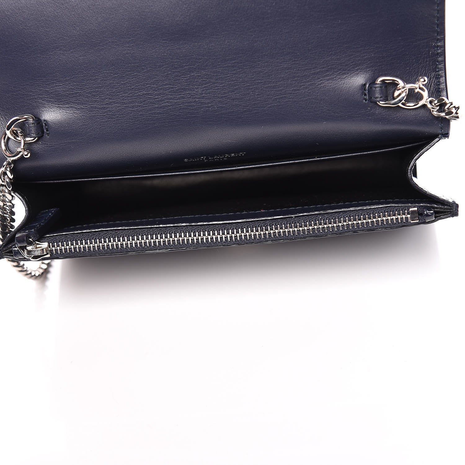 Saint Laurent Calfskin Crocodile Embossed Kate Monogram Tassel Chain Wallet Deep Marine 5 of 9