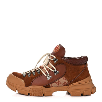 Gucci X SEGA Suede Calfskin GG Monogram Mens Flashtrek Sneakers 11.5 New Cuir Beige Ruggine 1 of 13