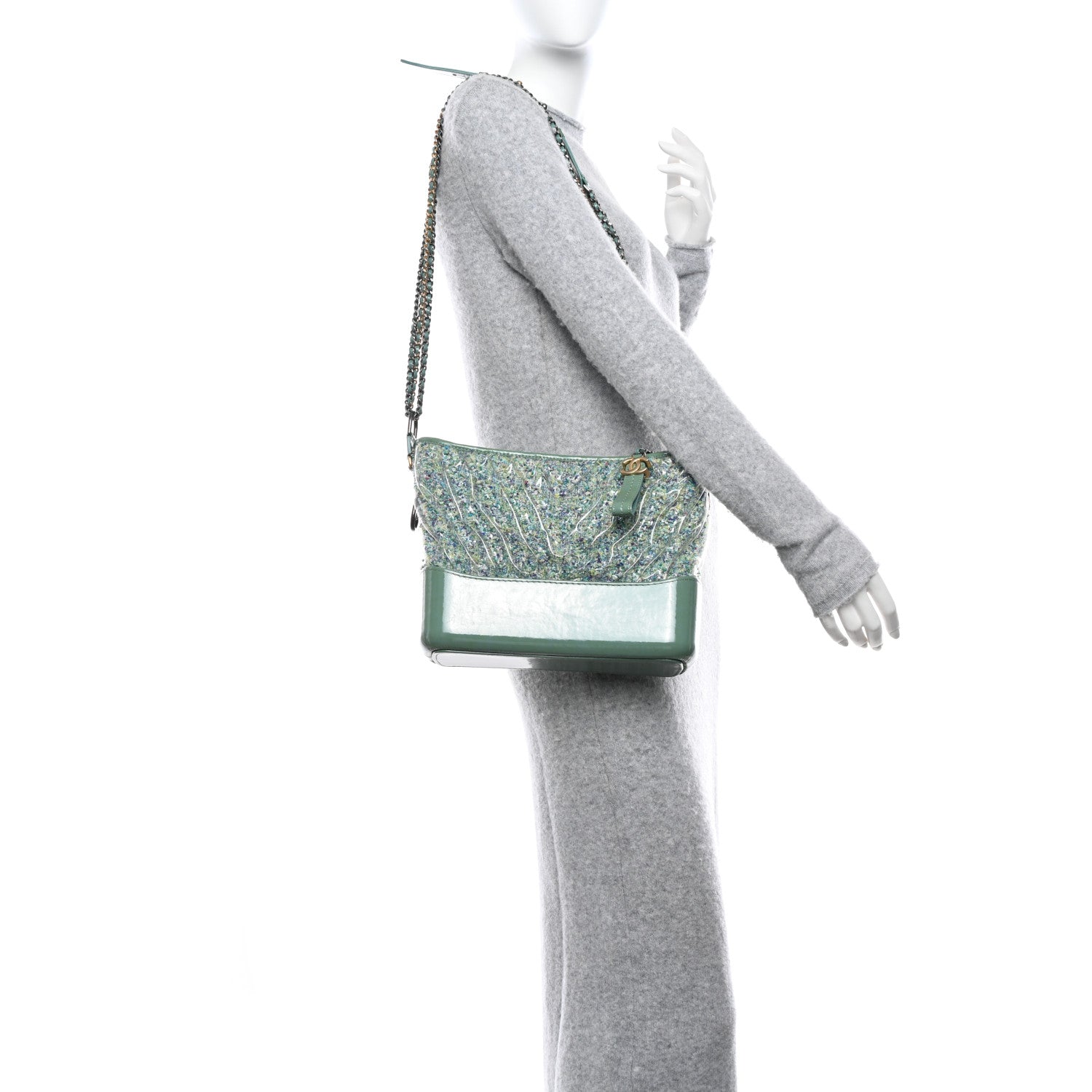 Chanel Tweed PVC Patent Chevron Quilted Medium Gabrielle Hobo Light Blue Multicolor 2 of 11